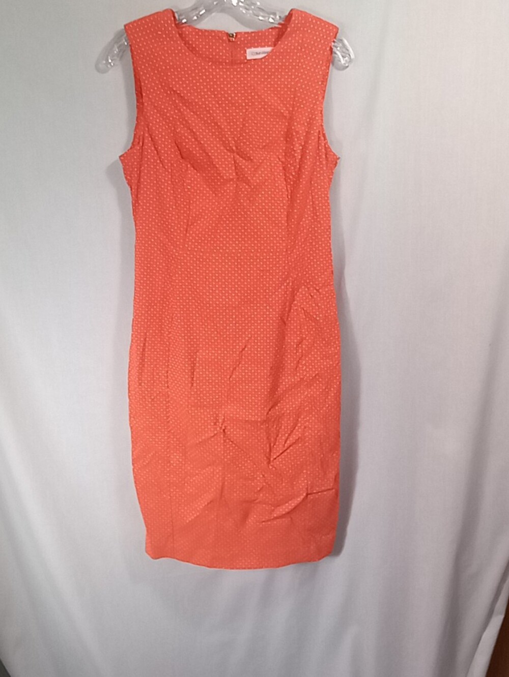 Calvin Klein Orange with White Polk-dots Sleeveless Sheath Dress Size 10